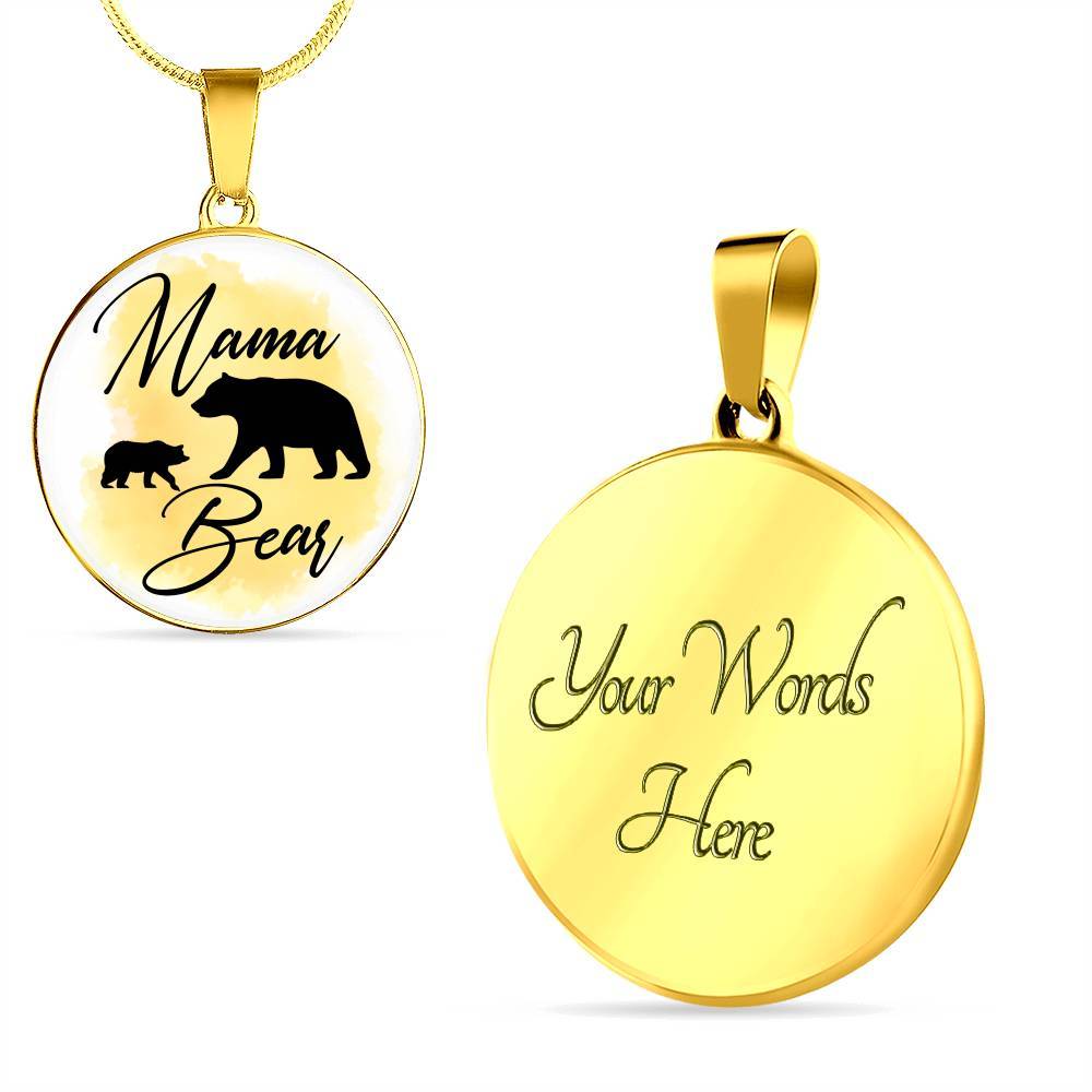 Gifts For Mom Mama Bear Circle Pendant Women Necklace - Circle Luxury Necklace (Gold Plated)