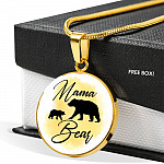 Gifts For Mom Mama Bear Circle Pendant Women Necklace - Circle Luxury Necklace (Gold Plated)