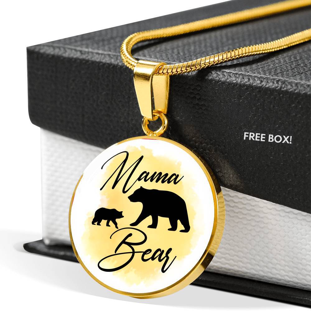Gifts For Mom Mama Bear Circle Pendant Women Necklace - Circle Luxury Necklace (Gold Plated)