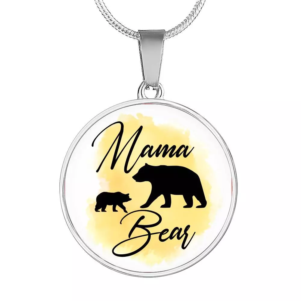 Gifts For Mom Mama Bear Circle Pendant Women Necklace - Circle Luxury Necklace (Silver)