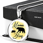 Gifts For Mom Mama Bear Circle Pendant Women Necklace - Circle Luxury Necklace (Silver)