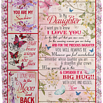 Mom To My Daughter I Want You To Know I Love You For The Little Girl Butterfly Fleece Blanket – Mink Blanket, White, Cozy Plush Fleece Blanket - 50x60