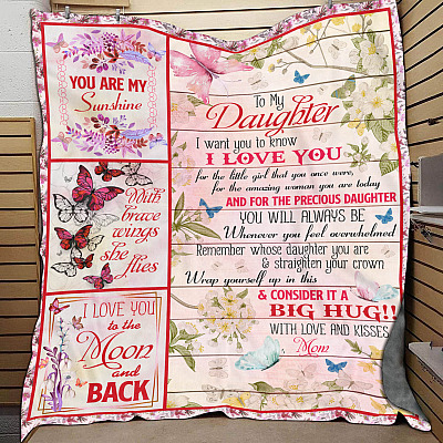 Alternative view of Mom To My Daughter I Want You To Know I Love You For The Little Girl Butterfly Fleece Blanket-Mink Blanket