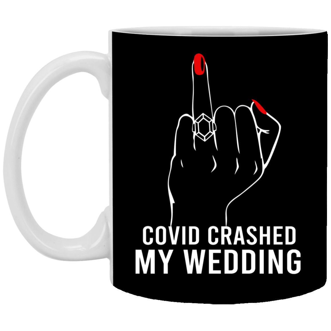 Covi-19 Crashed My Wedding Ring Finger Ceramic Coffee Mug - Beer Stein - Water Bottle - Color Changing Mug, Black, 11 oz. White Mug Covi-19 Crashed My Wedding Ring Finger Ceramic Coffee Mug - Beer Stein - Water Bottle - Color Changing Mug, Black, 11 oz. White Mug