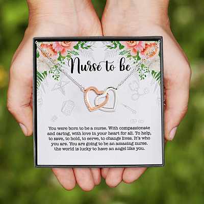 Alternative view of Nurse Graduation You Were Born to Be a Nurse with Compassionate and Caring Love Interlocking Hearts Necklace
