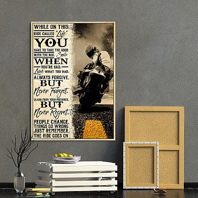 Alternative view of While On This Ride Called Life Framed Canvas - Unframed Poster - Biker Wall Art Decor