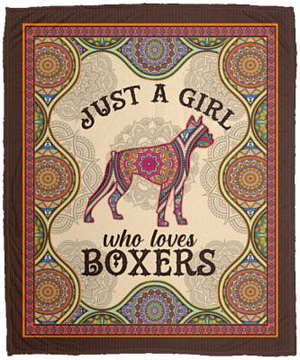 Just A Girl Who Loves Boxers Boho Fleece Blanket - Boxer Lover Premium Mink Sherpa Blanket - Woven Blanket, White, Cozy Plush Fleece Blanket - 50x60