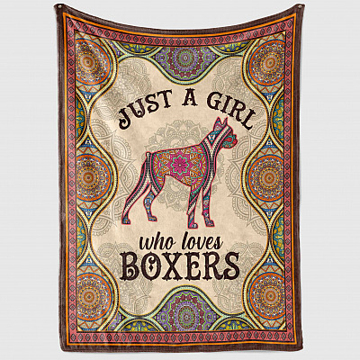 Alternative view of Just A Girl Who Loves Boxers Boho Fleece Blanket - Boxer Lover Premium Mink Sherpa Blanket - Woven Blanket