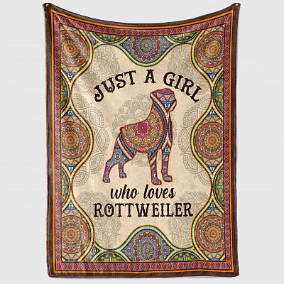 Alternative view of Just A Girl Who Loves Rottweiler Boho Fleece Blanket - Rottweiler Lover Premium Mink Sherpa Blanket - Woven Blanket