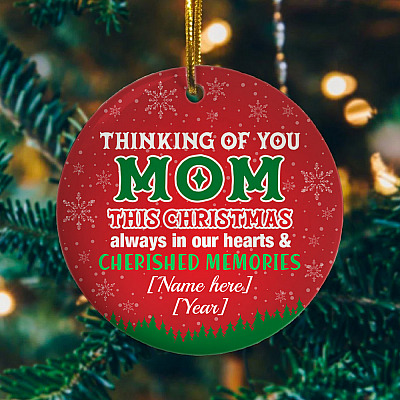 Alternative view of Personalized Thinking Of You Mom This Christmas Always In Our Heart Ornament - Memorial Circle Ornament