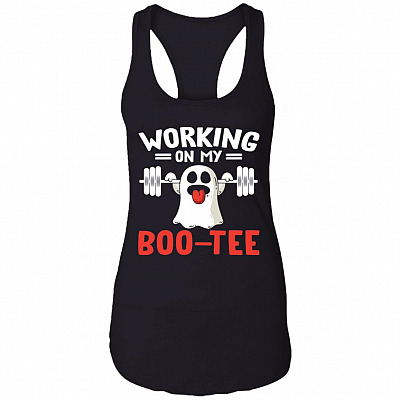 Halloween Working On My Boo-Tee Cotton Tank Top Tee - Ladies Racerback Tank, Black, Ladies Racerback Tank