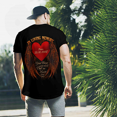 Alternative view of Personalized In Loving Memory Heart Your Wings Were Ready But Our Heart Was Not Print On Back Only T-Shirt