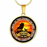 From Dad To My Son Lion Quote Necklace - This Old Lion Have Your Back Saying Lion Son Circle Pendant Necklace - Circle Luxury Necklace (Gold Plated)
