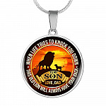 From Dad To My Son Lion Quote Necklace - This Old Lion Have Your Back Saying Lion Son Circle Pendant Necklace - Circle Luxury Necklace (Silver)