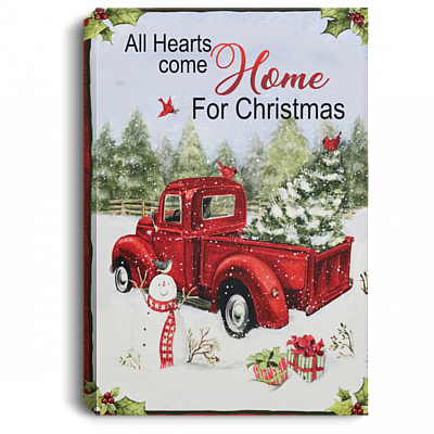 Red Trucks All Hearts Come Home For Christmas Framed Canvas - Unframed Poster, White, 0.75'' Framed Canvas