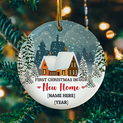 Alternative view of Personalized First Christmas In Our New Home New Couple Married Mr And Ms Holiday Decoration Circle Ornament