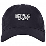 Runnin' On Beer And Cuss Words Twill Cap - High-Profile Snapback Hat - Trucker Hat, Navy, Brushed Twill Dad Cap