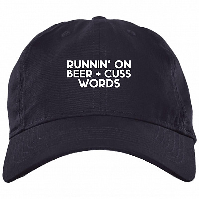 Runnin' On Beer And Cuss Words Twill Cap - High-Profile Snapback Hat - Trucker Hat, Navy, Brushed Twill Dad Cap