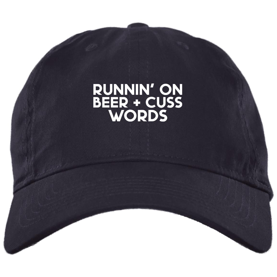 Runnin' On Beer And Cuss Words Twill Cap - High-Profile Snapback Hat - Trucker Hat, Navy, Brushed Twill Dad Cap