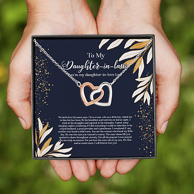 To My Daughter In Law You're My Daughter In Love Joined Interlocking Hearts Pendant Necklace