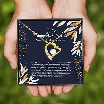 To My Daughter In Law You're My Daughter In Love Too Forever Love Heart Pendant Necklace