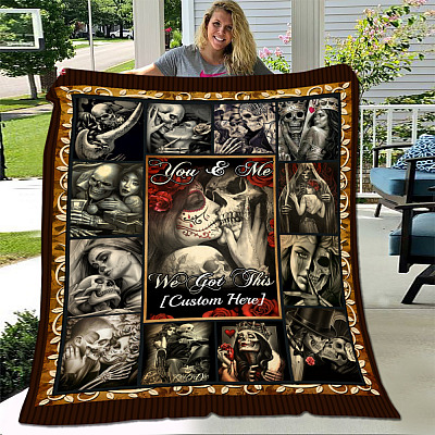 Alternative view of Personalized You And Me We Got This Skull Couple Fleece Blanket - Premium Mink Sherpa Blanket - Woven Blanket