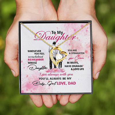 From Dad To My Daughter Whenever You Feel Overwhelmed Pink Forever Love Pendant Necklace