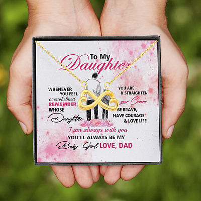 Alternative view of From Dad To My Daughter Whenever You Feel Overwhelmed Pink Infinity Heart Pendant Necklace