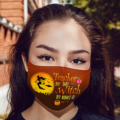 Alternative view of Teacher By Day Witch By Night Halloween Washable Reusable Custom - Printed Cloth Face Mask Cover