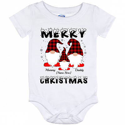 Personalized Merry Christmas Gnomes Baby Onesie - Cute Gnomes Family Toddler Baby Infant Bodysuit, White, Baby Onesie - 12 Month