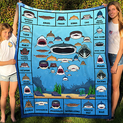 Alternative view of Love Sharks Faces Fleece Blanket - Premium Sherpa Blanket - Woven Blanket - Funny Shark Lover Gifts