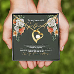 4VT. To My Beautiful Girlfriend Message Card Forever Love Necklace (Gold)