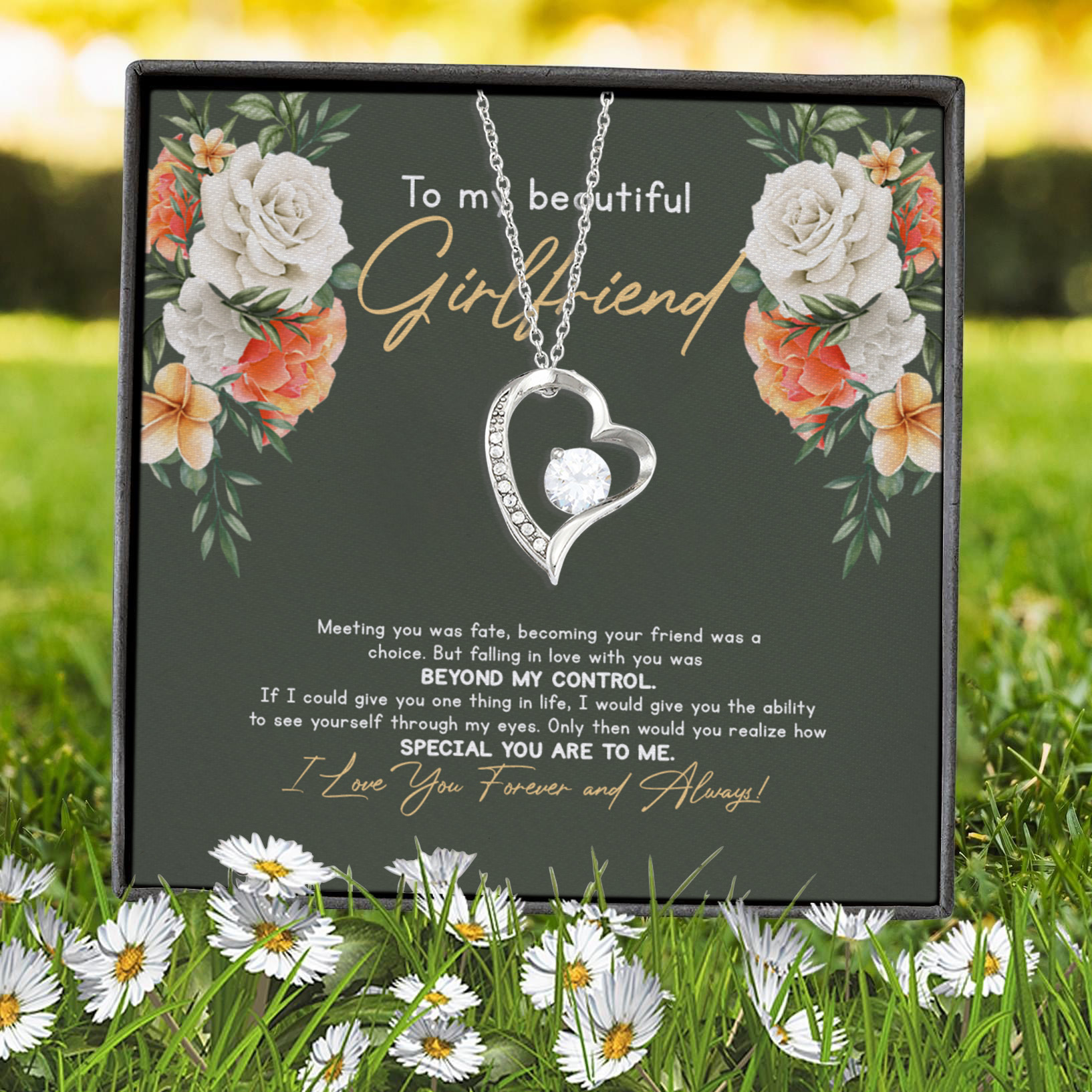 4VT. To My Beautiful Girlfriend Message Card Forever Love Necklace (Silver) 7