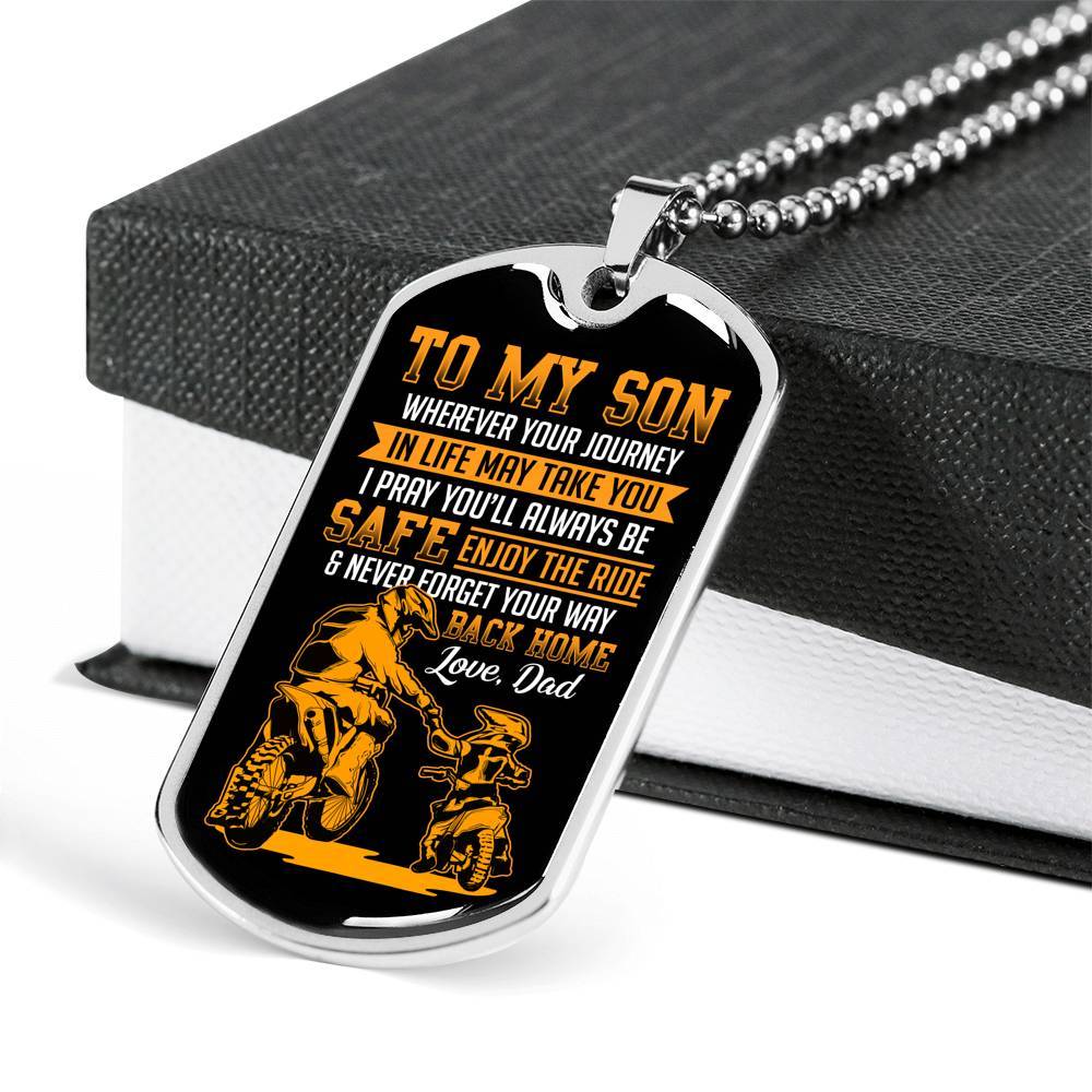 Motorbike To My Son Wherever Your Journey In Life May Take You Dog Tag Necklace - Dog Tag (Silver)