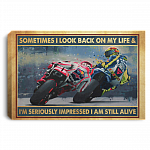 Vintage Motorcycle Racing Sometimes I Look Back at My Life and Im Seriously Framed Canvas Prints - Unframed Poster, White, 0.75'' Framed Canvas