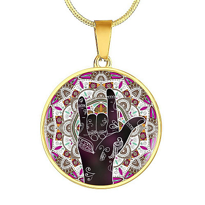 I Love You Sign Language Pendant Circle Necklace - Circle Luxury Necklace (Gold Plated)