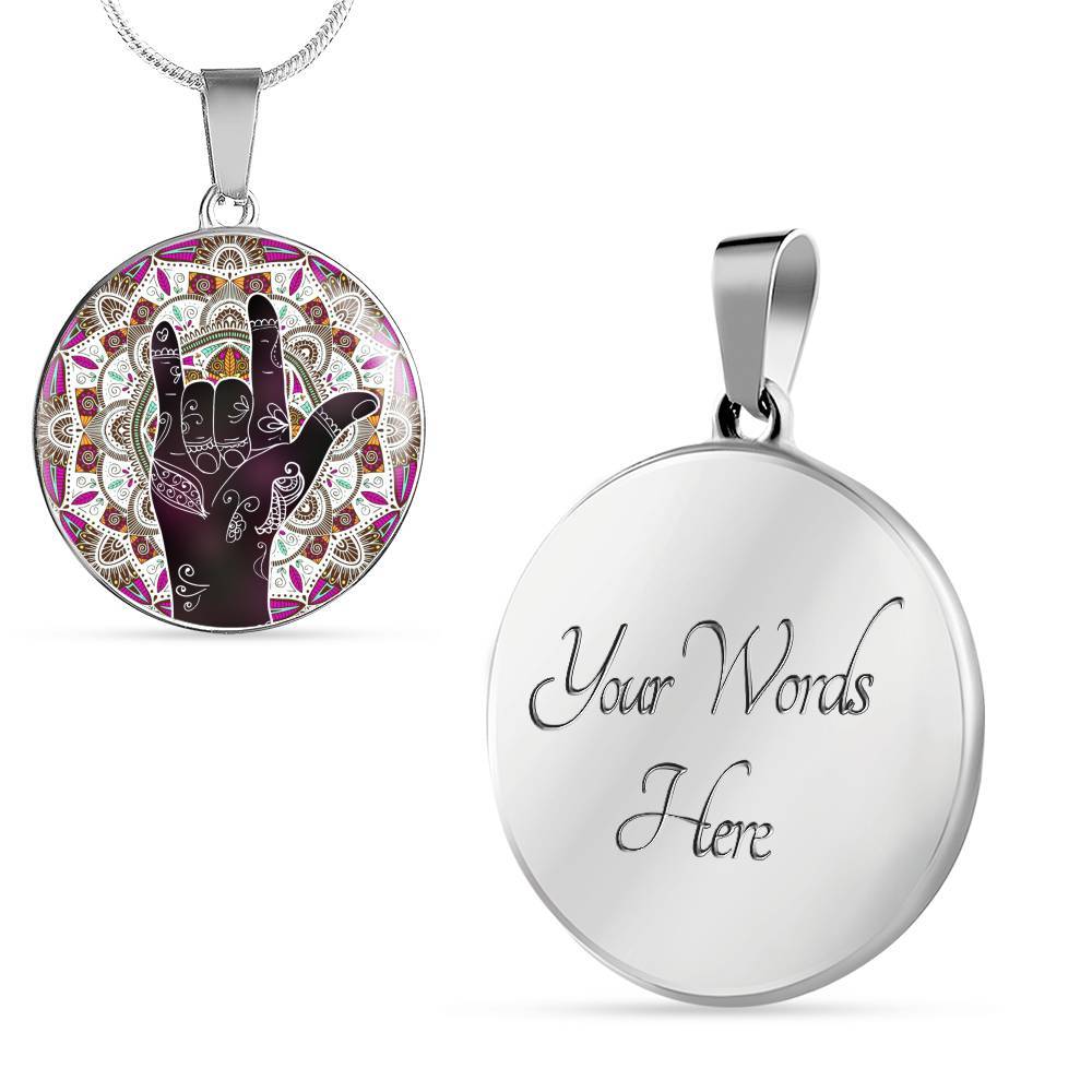 I Love You Sign Language Pendant Circle Necklace - Circle Luxury Necklace (Silver)