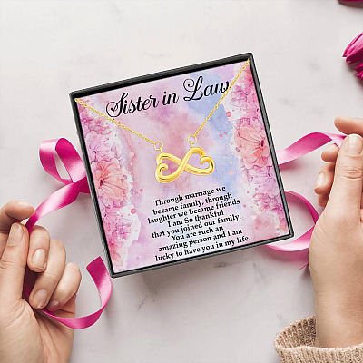 Alternative view of Gifts To Sister-in-Law Through Marriage We Became Family Infinity Heart Pendant Necklace
