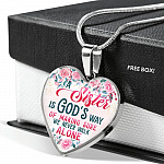 A Sister Is God's Way Of Making Sure We Never Walk Alone Heart Pendant Necklace - Sister Christmas Gift - Heart Luxury Necklace (Silver)