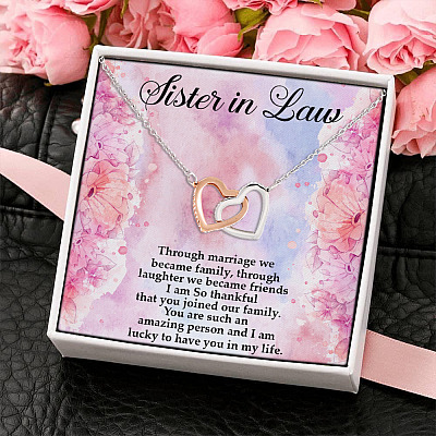 Gifts To Sister-in-Law Through Marriage We Became Family Interlocking Hearts Pendant Necklace
