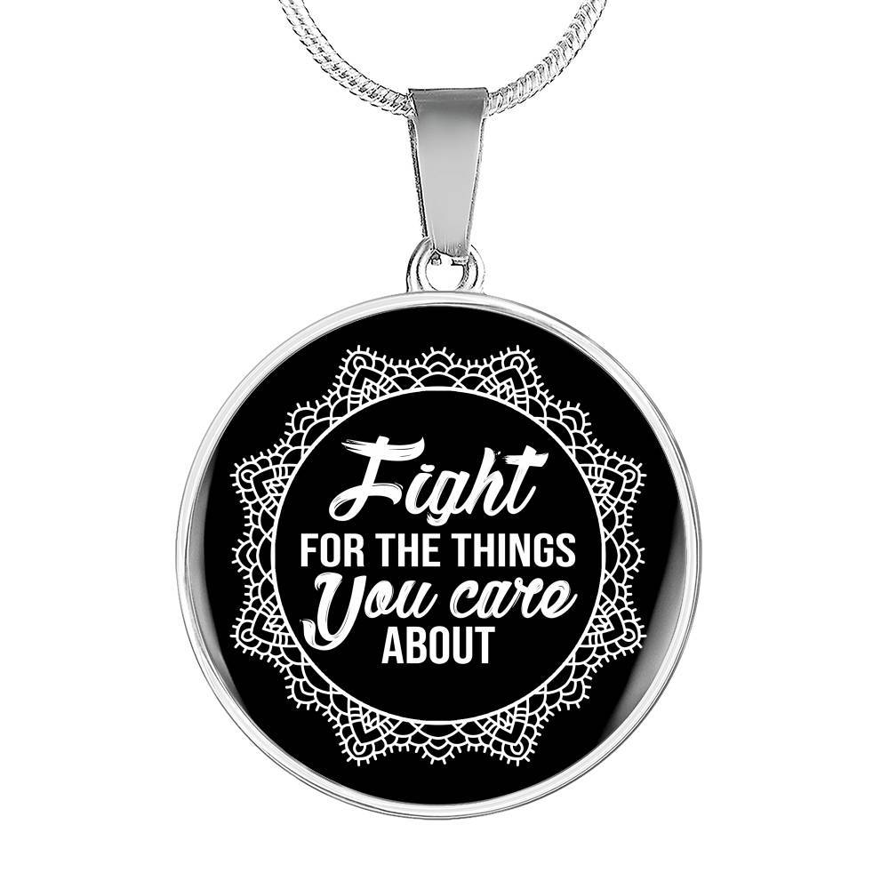 Feminism Fight For The Things You Care About Lace Collar Circle Pendant Necklace - Circle Luxury Necklace (Silver)