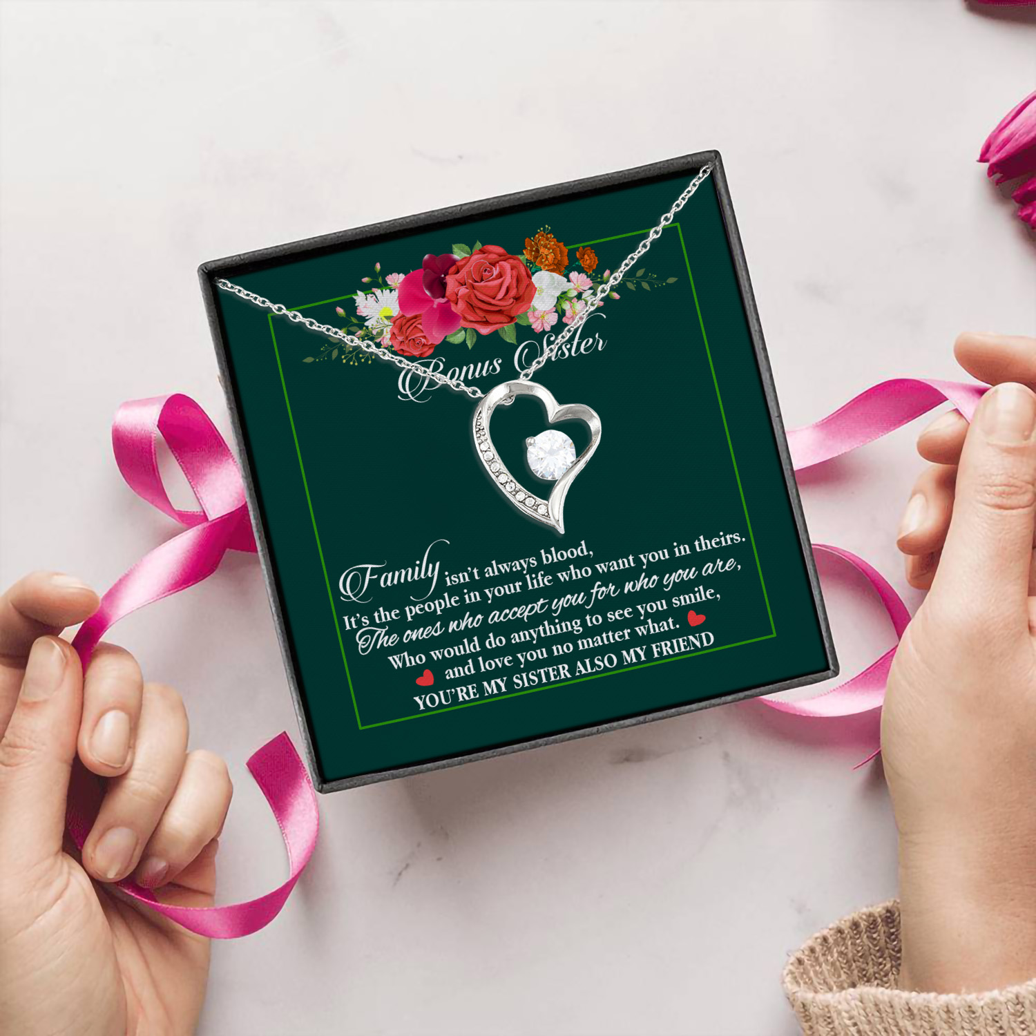 44KNG. Bonus Sister Gift Forever Love Necklace (Silver) 5