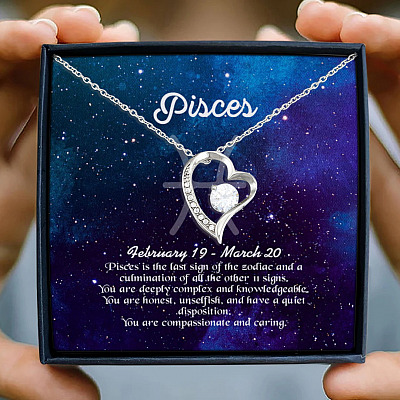 Alternative view of Pisces Sign Constellation Horoscope Zodiac Birthday Astrology Forever Love Heart Pendant Necklace