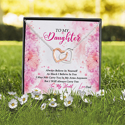 Alternative view of Dad To My Daughter Always Believe In Yourself As Much I Believe In You Interlocking Hearts Pendant Necklace