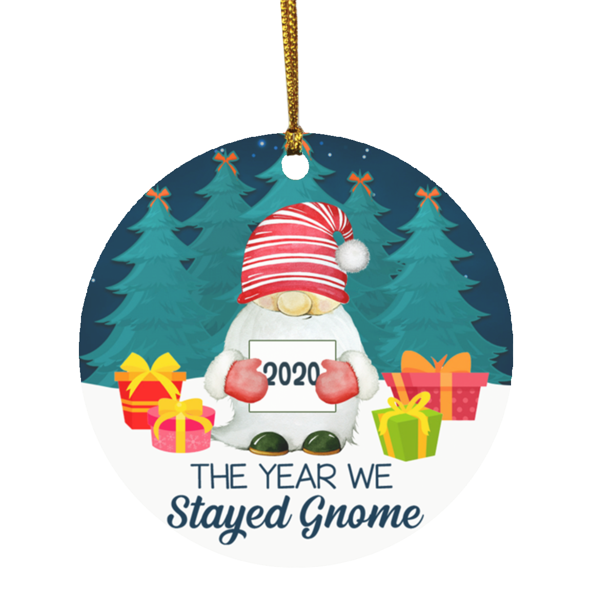 2020 The Year We Gnome Circle Ornament Keepsake - Funny 2020 Chritstmas Ornament, White, Circle Ornament