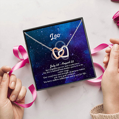 Leo Sign Constellation Horoscope Zodiac Birthday Astrology Joined Interlocking Hearts Pendant Necklace
