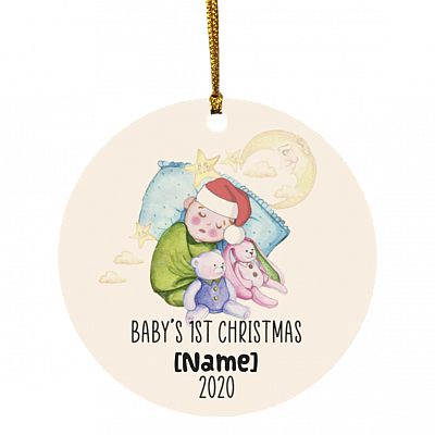 Personalized Baby 1st Christmas Circle Ornament - New Baby Xmas Celebration Holiday Home Decoration Gift, White, Circle Ornament
