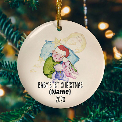 Alternative view of Personalized Baby 1st Christmas Circle Ornament - New Baby Xmas Celebration Holiday Home Decoration Gift