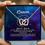 Cancer Sign Constellation Horoscope Zodiac Birthday Astrology Joined Interlocking Hearts Pendant Necklace