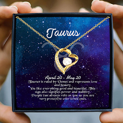 Taurus Sign Constellation Horoscope Zodiac Birthday Astrology Forever Love Heart Pendant Necklace